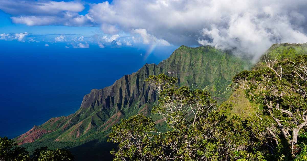high angle shot of the famous kalalau valley in kauai, hawaii